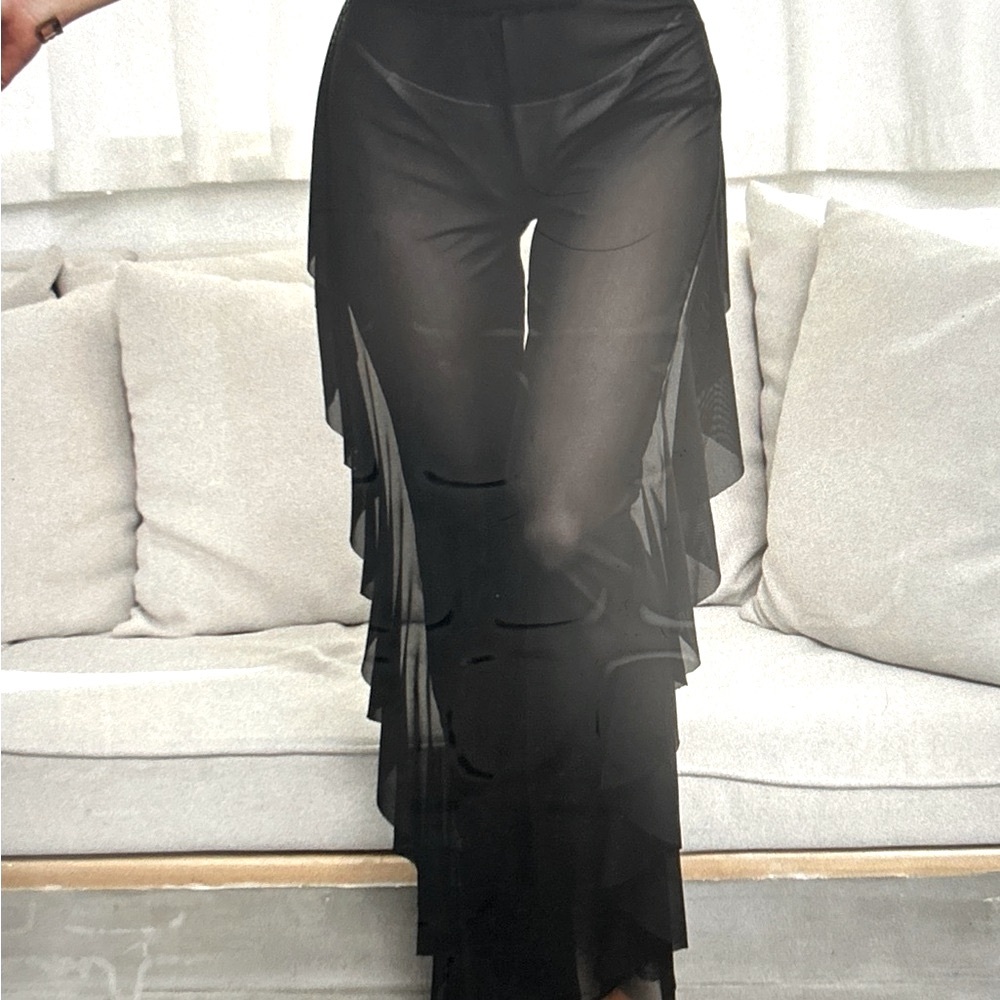 Sheer Black Ruffle Pants